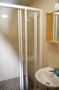 a bathroom with a shower and a sink at Apartment Baťův Domek in Malá Morávka