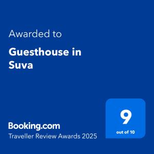Certifikát, hodnocení, plakát nebo jiný dokument vystavený v ubytování Guesthouse in Suva