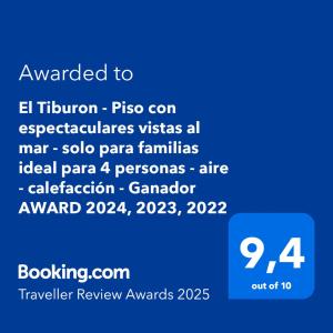 Certifikát, ocenenie alebo iný dokument vystavený v ubytovaní El Tiburon - Piso con espectaculares vistas al mar - solo para familias ideal para 4 personas - aire - calefacción - Ganador AWARD 2025, 2024, 2023, 2022