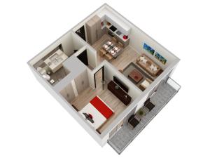 a rendering of a floor plan at Splendid apartment for 4 pax partial view of the beach in Hollywood M in Hollywood