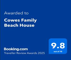 Certifikát, hodnocení, plakát nebo jiný dokument vystavený v ubytování Cowes Family Beach House