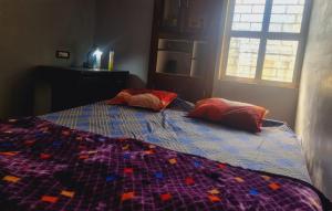 a bedroom with a bed with two pillows on it at Mishra villa in Prayagraj