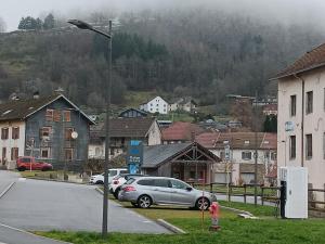 a town with cars parked in a parking lot at Appartement 2 chambres, max 6 pers, proche des stations, centre-ville Cornimont - FR-1-589-666 in Cornimont
