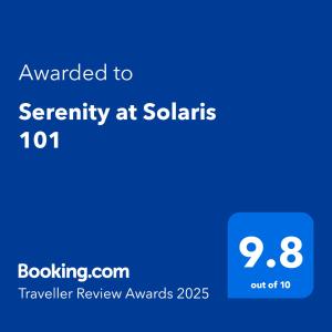 a blue screen with the text awarded to security at salarians at Serenity at Solaris 101 in Forster