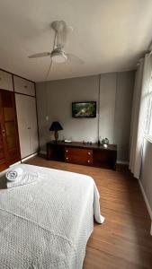 a bedroom with a bed and a tv on the wall at Apartamento completo no Centro de Nova Friburgo in Nova Friburgo +14 photos