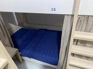 リヤドにあるHostel Olya downtownの二段ベッド(青いマットレス付)が備わる客室です。