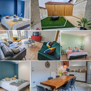 a collage of photos of a bedroom and a living room at Magnum 80 Terrasse & Climatisation - 6 personnes - BnB Epernay in Épernay