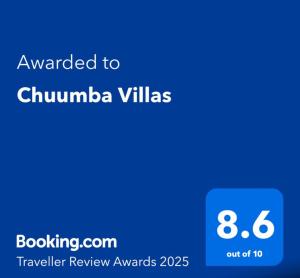 Certifikát, hodnocení, plakát nebo jiný dokument vystavený v ubytování Chuumba Villas