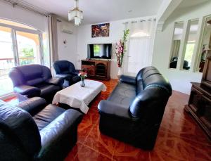 TV a/nebo společenská místnost v ubytování Villa Mauricienne à Calodyne - Piscine privée - 200m plage