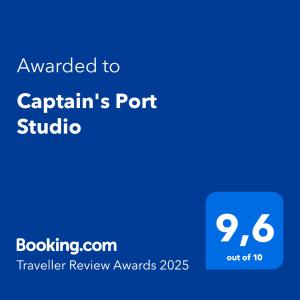 Certifikát, hodnocení, plakát nebo jiný dokument vystavený v ubytování Captain's Port Studio