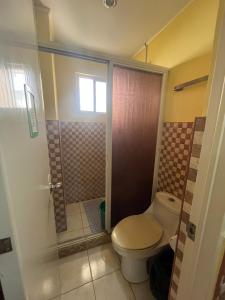 a bathroom with a toilet and a shower at Cebrian Apartment Rental Unit 2 in Buenavista