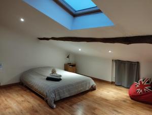 a bedroom with a bed and a skylight at La maison de Marie, cosy et spacieuse - 3 chambres dont une climatisée in Châtillon-sur-Chalaronne