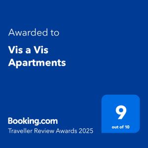 Certifikát, ocenenie alebo iný dokument vystavený v ubytovaní Vis a Vis Apartments