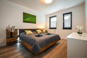a bedroom with a large bed in a room at Apartmán La Glace s bezplatným parkoviskom in Martin