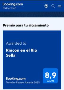Certifikát, hodnocení, plakát nebo jiný dokument vystavený v ubytování Rincon en el Rio Sella