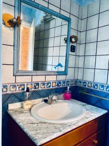 a bathroom with a sink and a mirror at Casona Mayor in Andorra