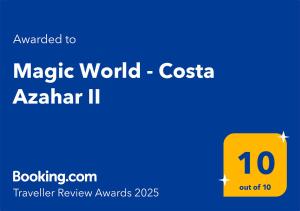 Certifikát, hodnocení, plakát nebo jiný dokument vystavený v ubytování Magic World - Costa Azahar II