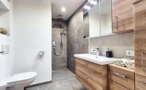 a bathroom with a toilet and a sink and a shower at Almliesl MITT-731 in Mittersill