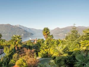 a view of a lake with palm trees and mountains at Holiday Home Marzia by Interhome in Germignaga