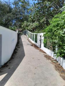 a path next to a white fence and trees at sisi place in Dickwella
