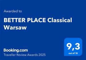 Certifikát, hodnocení, plakát nebo jiný dokument vystavený v ubytování BETTER PLACE Classical Warsaw