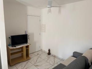 a living room with a tv and a couch at Apto Bela Vista 10 in Pôrto Ferreira