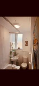 a white bathroom with a toilet and a sink at Golfers Rest in Ayr +23 photos