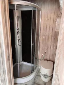 a shower in a bathroom with a toilet at MAD Family House in Spuntsiems