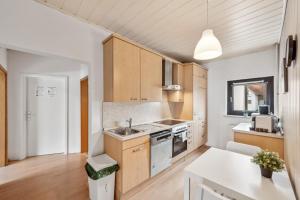 Η κουζίνα ή μικρή κουζίνα στο GÜNSTIGE Wohnungen für Monteure in Hanau City Smart TV, Wifi, Parking NEW