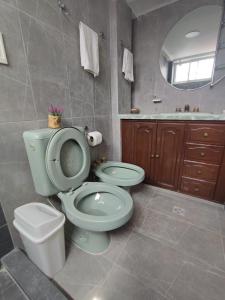 a bathroom with a green toilet and a sink at La Culta elegante in Sucre
