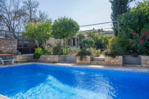 een groot blauw zwembad in een tuin bij Sappho Manor House in Droushia