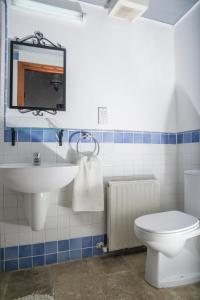 a bathroom with a white toilet and a sink at Sappho Manor House in Droushia