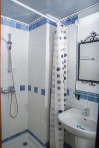 a bathroom with a sink and a shower at Sappho Manor House in Droushia