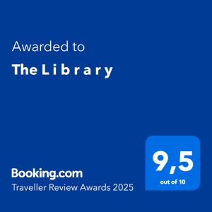 Un certificado, premio, letrero u otro documento en The L i b r a r y