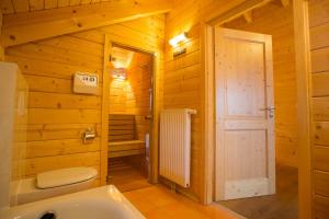 a bathroom with a toilet and a sink at Feriendorf Koralpe Chalet Koralmrose in St. Gertraud