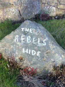 ペンリスにあるRebels Hide -Self check in roomsの草の上に書かれた岩