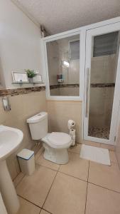 a bathroom with a toilet and a sink at Koral de Alejandro Beach House- 3 Bedrooms House in Rincon