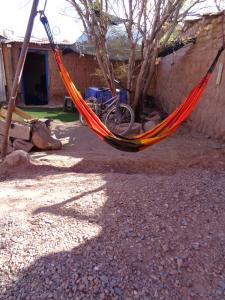 an orange hammock hanging from a tree next to a building at Guest House Diaguitas in San Pedro de Atacama