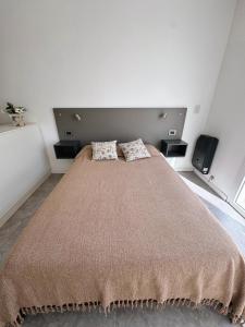 a bedroom with a large bed with two pillows on it at Departamento Balcarce en Olavarría in Olavarría +2 photos
