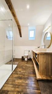 a bathroom with a toilet and a sink and a shower at Gîte de France La maroussie 3 épis - Gîte de France 11 personnes MAE-5091 in Salon-la-Tour +41 photos