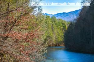 een rivier is een korte wandeling van de aarde bij Sunset Studio by Stony Brook Cabins in Gatlinburg