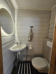 un baño con lavabo e inodoro en Villa Tuliniemi, en Siilinjärvi 17 fotos más