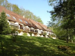 a building with a roof on top of a grass field at Suite avec Balnéo Privée et piscine commune in Boersch