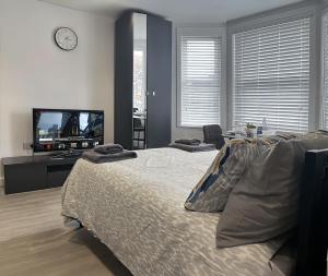 ボーンマスにあるShelbourne Denのベッドと薄型テレビのある寝室