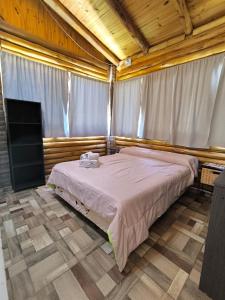 a bedroom with a large bed and a television at Aimara Casas de alquiler in Mina Clavero