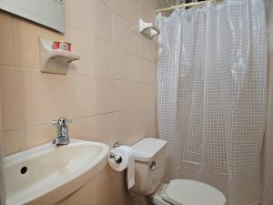 a bathroom with a toilet and a sink and a shower at KaVal in Jardin