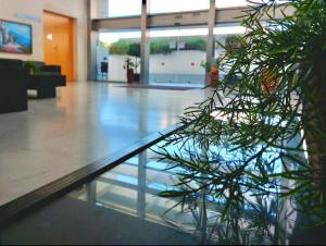 a view of a lobby with a plant in the foreground at ApartHome Domocenter in Bormujos