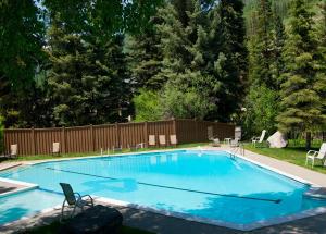 a large swimming pool in a yard with a fence at 4479 Timber Falls 2001 in Vail