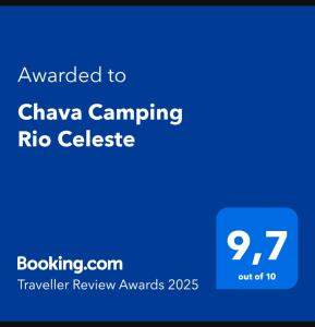 a screenshot of a phone with the text awarded to chavez camping rico college at Chava Camping Rio Celeste in Rio Celeste
