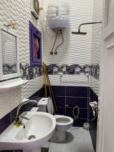 un baño con inodoro y lavabo en Cozy airconditioned two bedroom apartments شقق فندقية مكيفة للإيجار, en Ras El Bar 42 fotos más